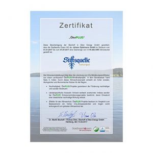 Zertifikat für die Nutzung von klimaneutralem Ökogas ÖkoPLUS